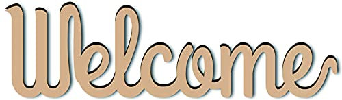 CREATCABIN Cartello in Legno Tagliato al Laser Wall Art Benvenuto Lettera Insegne Scultura Decorativa da Parete Hanging Decor Unfinished Porta Inaugurazione della Casa Decorazione 25 x 7 x 0.6 cm