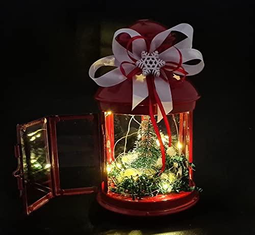 Lanterna centrotavola rossa Natalizia Mc composizioni ideale per casa ufficio da posizionare sul camino o albero di natale
