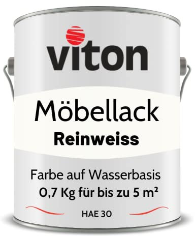 Viton Möbellack - 0,7 Kg (0,6 L) - Seidenmatt Weiss - Möbelfarbe auf Wasserbasis - RAL 9010 Reinweiss