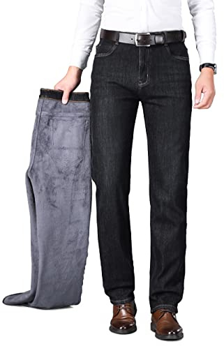 ziilay Pantalones vaqueros de invierno para hombre, térmicos, forrados con forro polar, vaqueros de invierno, 8271h Negro, 42W x 32L