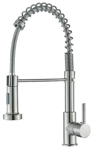 Hbronzeshower Wasserhahn Küche, Hochdruck Küchenarmatur mit Brause ausziehbar Armatur, 360° Schwenkbar Spültischarmatur Mischbatterie küche, Edelstahl armatur küche, Gebürstetes Nickel