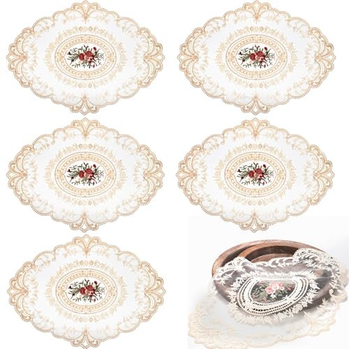 Mezchi Platzsets im französischen Retro-Stil, bestickte Häkelspitzen-Platzsets, viktorianische Dekoration, Tassenmatte für Kokette, Vintage-Raumdekoration, französische Landdekoration, 30,5 x 40,6 cm,