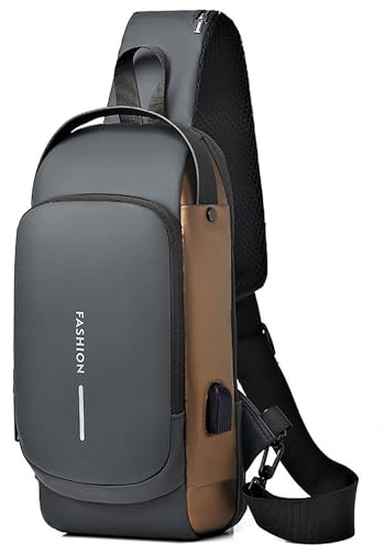 Geanbun axelväska för män stöldsäker USB crossbody ryggsäck vattentät bröstväska, Grå, Small, Mode