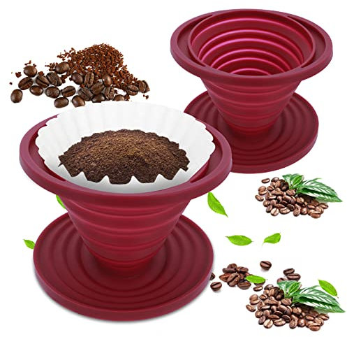 2 Pieces Collapsible Pour Over Coffee Dripper, Portable Camping Pour Over Coffee Maker, Reusable Silicone Pour Over Coffee Filter for Backpacking Hiking Camping Home Office