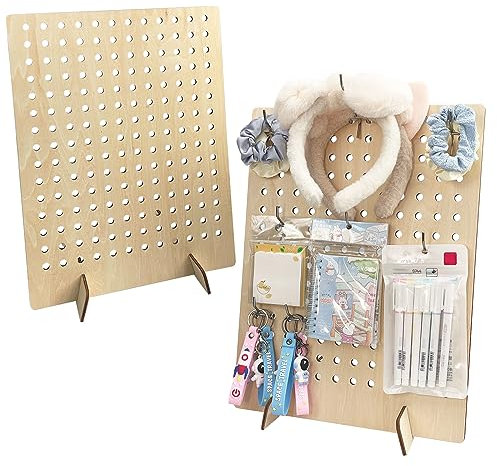 AAiphuwew 2 Pack Wooden Pegboard Display Stand for Jewelry, Craft Shows, Necklaces, Selling, Vendor Events, Tools, Keychain Peg Board Accessories Rack Organizer