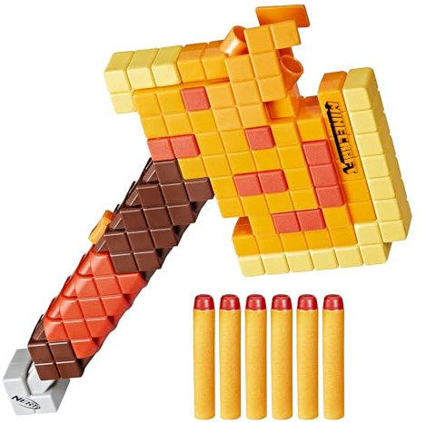 NERF Minecraft Firebrand, Dart Blasting Axe, 6 Elite Foam Darts, Design Inspired by Minecraft Axe in The Game, Pull Down Priming, Minecraft Toys
