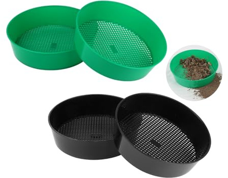 FMTYAOIU 4 Pack Garden Soil Compost Sifter, Rock Garden Sieve, Plastic Sifting Pan Set for Home Plant Work with Small Gravel and Sand