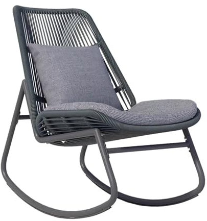 NRNQMTFZ Schaukelstuhl Wohnzimmer - Relaxsessel,Schaukelstuhl Rattan Outdoor,Stillsessel,bequemes Sitz& Rckenpolster,für Veranda, Garten, Rasen, Terrasse, Pool(Grey)