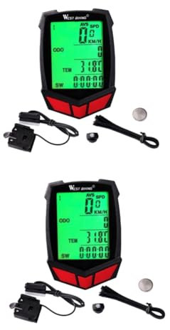 YARNOW 2 Stück 20 Kabelgebundener Fahrradcomputer 20 Funktionen Tachometer Fahrrad-stoppuhr Leicht Ablesbares LCD Rot Für Das Training