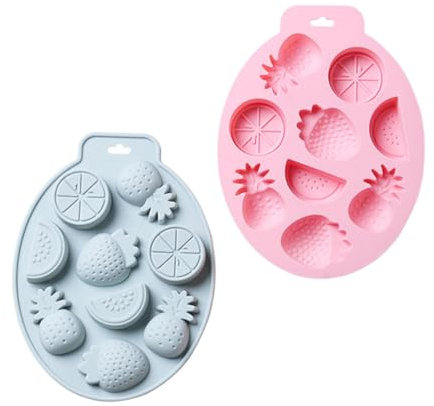 IMIKEYA Fruits Mold Silicone Baking Tool for Chocolate and Dessert DIY, 2pcs Blue and Pink Fruit Shaped Cake Molds for Summer Baking and Ice Cube Making