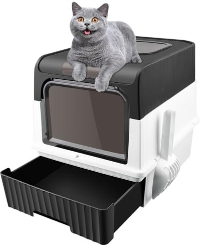 Vasca per lettiera per gatti, casa da toilette con gatto chiuso, grande casa di toilette e gatto pieghevole con coperchio e kit deodorante, cassetta gatto lettiera, rimovibile, plastica (PP) 49 x 37 x