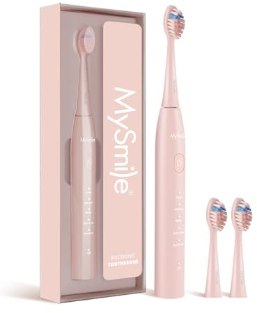 MySmile DY156 Brosse à dents électrique sonique pour adultes, brosse à dents à batterie rechargeable portable avec 3 têtes de brosse, 2 minutes 5 modes, minuterie intelligente, 45 000 VPM, une charge
