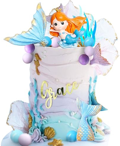 Roaring Good Time Kleine Meerjungfrau Kuchen Topper Lila Blau Kugeln Kuchen Topper Unter Dem Meer Kuchen Dekoration Muschel Kuchen Topper Meerjungfrau Schwanz Kuchen Topper Meerjungfrau Party Supplies