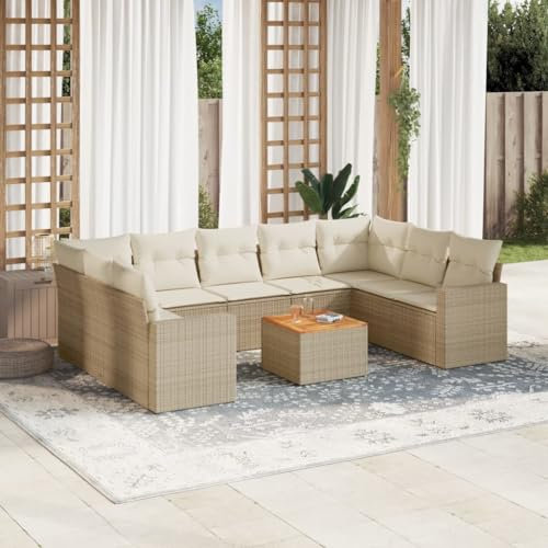 SECOLI Rattan Gartenlounge Con Stauraum XXL Loungemöbel Set Terrassenmöbel Loungesofa Sitzgruppe Rattan Ecklounge Gartenmöbel Set Balkon Möbel Beige 10-tlg-Type-74