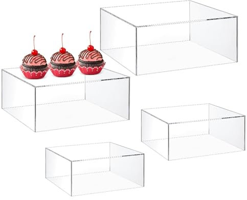 YTGOCN Acryl-Erhöhungen für die Präsentation, Sockel-Figuren-Präsentationsregal | Acryl-Riser 4 Stück, Würfel-Organizer, stabil, transparent, für Kerzen, Figuren, Parfüms, Kosmetika