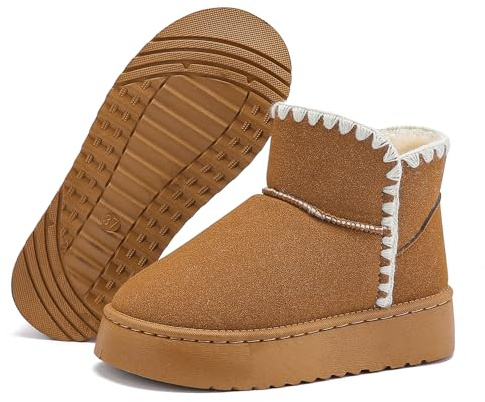 Jifenkla Stivali da Neve Donna,Design in pizzo a onde alla moda,Foderato Caldo Stivaletti invernali,Antiscivolo Impermeabili suola in gomma,Leggerie Comode Pelliccia Breve Scarpe,Outdoor