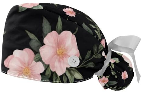 FQURFHY 2 Stücke，OP-Hauben für Frauen，Herren OP-Haube，Pflege-Haarnetz,Für Zuhause,Blumen Rosen Pflanzen
