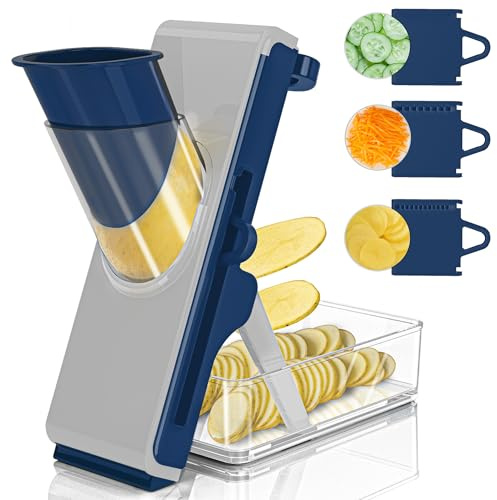 Mandoline Slicer Safe Multifunctional Dicer Adjustable Commercial Slicer Machine Stainless Steel Chopper (White Blue)