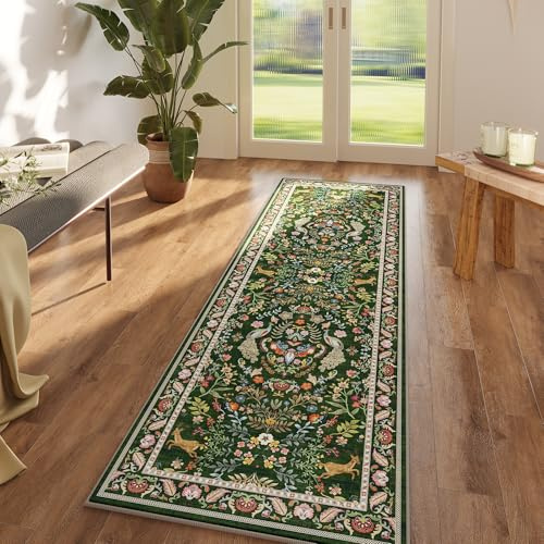 Läufer, waschbarer Küchenläufer, 70 x 200 cm, für Eingangsbereich, Innenbereich, Blumenmuster, rutschfest, weich, für Flur, Küche, Waschküche, Schlafzimmer, Badezimmer (Smaragdgrün)