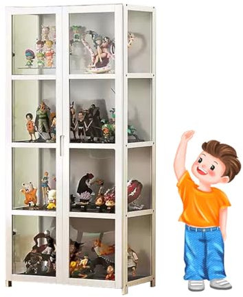 uofgcru Vitrine für Sammlerstücke, Modern Standvitrine in Schwarz, Multifunktionale Staubdichte Acryl-Vitrine, Acryl-Sammlungsvitrine für Sammlerstücke Bücher für Büro Wohnzimmer White 62×33×130cm