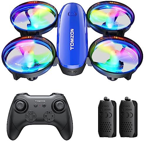 Tomzon mini Drohne für Kinder, Helikopter ferngesteuert mit LED Licht, Lange Flugzeit RC Quadrocopter mit Propellerschutz, Werfen Go/3D Flip/Rotation/Kreisflug, Indoor Drone Mini für Anfänger Blau