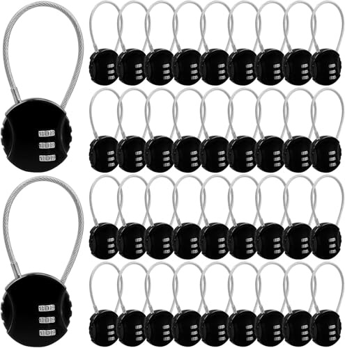 36 Pcs Small Combination Padlocks Bulk, Mini Cabinet Padlock with Code, 3 Digit Keyless Suitcase Security Lock with Steel Cable for School Gym Travel Hotel Luggage Fence Drawer, Multipack