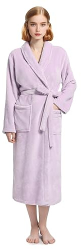 Eonkasp Fluffy Soft Robes for Women, Warm Fleece Womens Robe, Cozy Bathrobe | Plush Bathrobe for Women, Long Fuzzy Lightweight Bath Robe with Pockets for Shower Spa Hotel House Pool, Lavender, S-M
