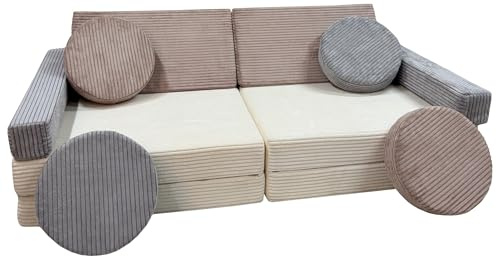 Velinda Sofá Multifuncional puf sillón para niños Elementos de Espuma Juego (Color: Crema (Pana), Rosa Claro (Pana), Gris (Pana)