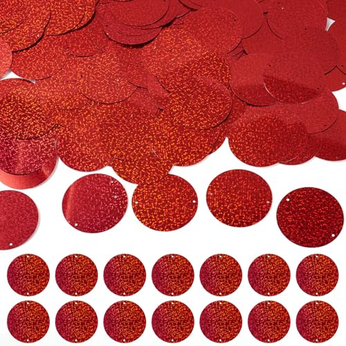 Pandahall 150 lentejuelas grandes de 52 mm, de PVC, sueltas, con purpurina, cuentas planas y redondas para bordado, costura, manualidades, joyería, color rojo oscuro