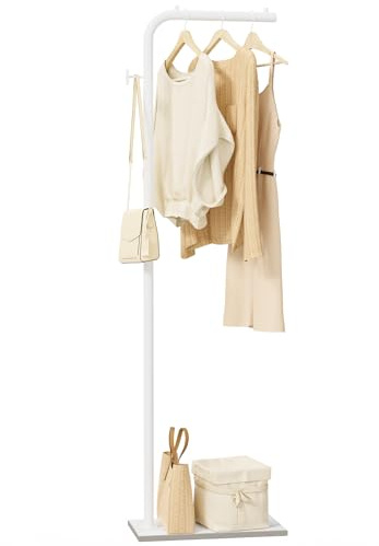 OUTBROS Coat Stand Metal - 180cm Coat Rack with 1 Hooks for Hanging Clothes, Hats and Bags, Clothes Rail for Entryway, Living Room, White