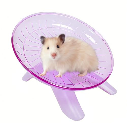 Tyst flygande tefat i plast, flygande tefat för hamster, 18 cm tyst träningshjul, med stativ, transparent hjul, plast, för dvärghamstrar, små djur