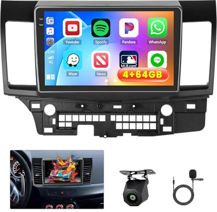 Inefala [4+64GB] Android 15 Car Radio for Mitsubishi Lancer 2008-2017(for Rockford System) with Carplay/Android Auto, 10 Inch HD Touchscreen Car Stereo with GPS WiFi Bluetooth FM/RDS EQ SWC