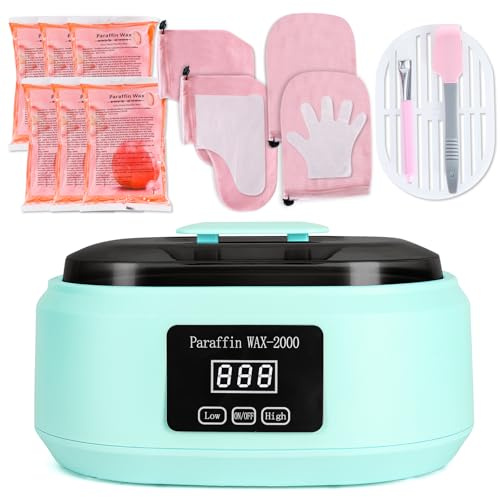 Machine à cire de paraffine pour les mains et les pieds – 3500 ml avec 6 cire de bain à paraffine, temps automatique et garde au chaud (bleu)