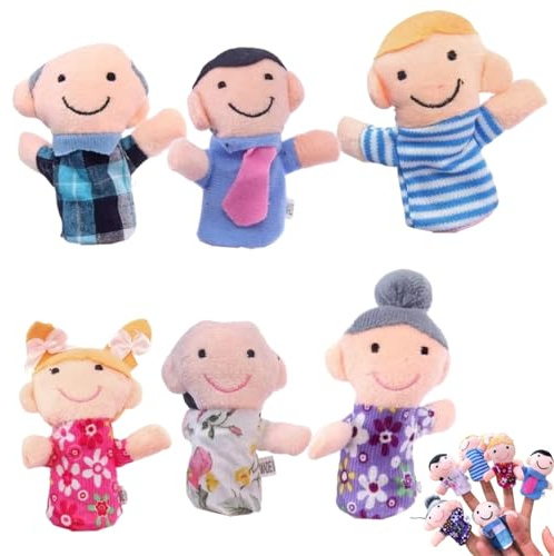 LiJuanWang Marionnettes à Doigts en Peluche Douce 6 pièces Marionette à Main Famille pour pour Jeu de RôleConte et Spectacle Cadeau de fête Idéal pour Sac de Fête
