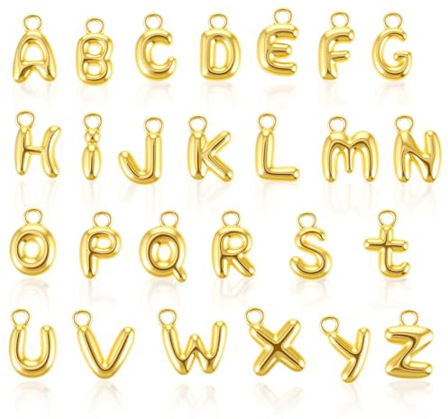26 ciondoli a forma di lettera dalla A alla Z, color oro, per la creazione di gioielli, con lettere dell'alfabeto e bolle, ciondoli glitterati, per la creazione di gioielli, bracciali, collane