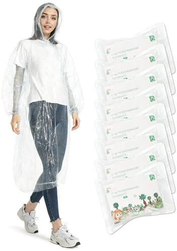 FitDA 8 Pièces Poncho Pluie Imperméable Capes Transparent 140 cm Femme et Homme Rains avec Capuche et Manches pour Festival Vélo Randonée