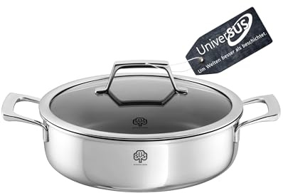 Schulte-Ufer Schmortopf Quasar mit UniverSUS-Oberflächenstruktur und Energiekern, ohne PFAS/PTFE, 9545-24, Edelstahl, 24 cm