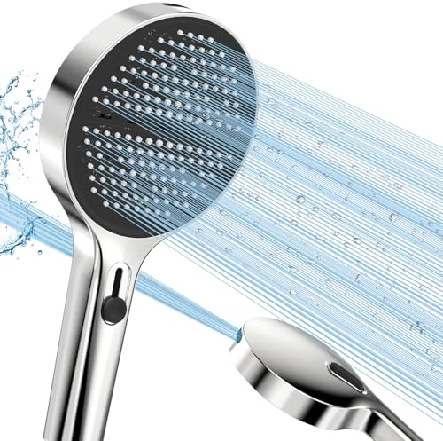 Fadroky Duschkopf Handbrause, 3 Strahlarten+1 Zusatz Hochdruck Sprühstrahl | Großer Duschkopf | Anti-Kalk Silikondüsen | G1/2 Universalanschluss | Wassersparend | Chromoberfläche