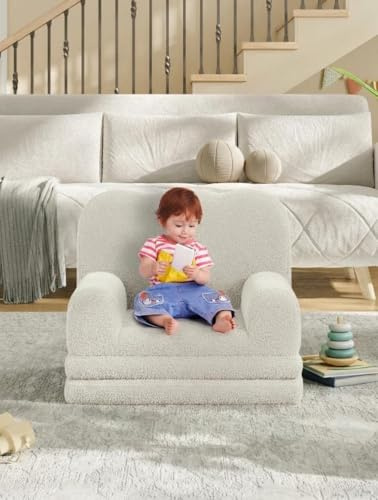 CherishCradle Canapé pour Enfants 2-en-1 Transformable, Fauteuil ou Lit Pliant en Ddoux Tissu Sherpa, pour Chambre d’Enfant, Aaire de Jeux, Cadeau d’Anniversaire