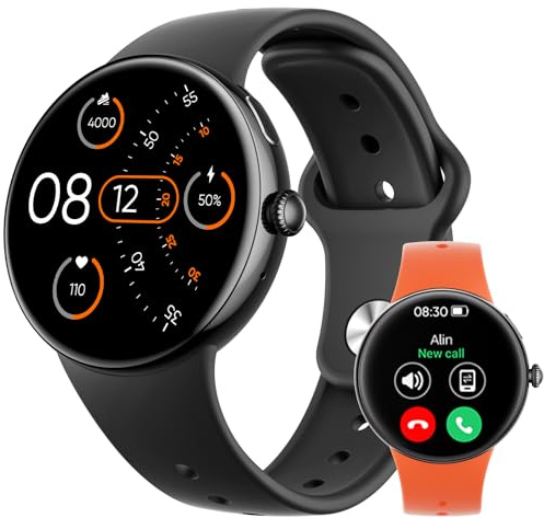 Parsonver Smartwatch mit Bluetooth-Anrufe, AMOLED Always On Display | Fitness Watch Herren Damen mit AI ChatGPT Assistent, 120+ Sportmodi, Herzfrequenz, Schlaf, 2 Armbändern (Schwarz, 43 mm)