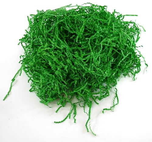 Quickdraw Supplies Easter Fake Grass Shredded Paper Filler – Straw Effect Hamper Basket Decoration for Bonnets Crafts & Gift Boxes – Choose Yellow Green or Brown Colour Packs (Green)