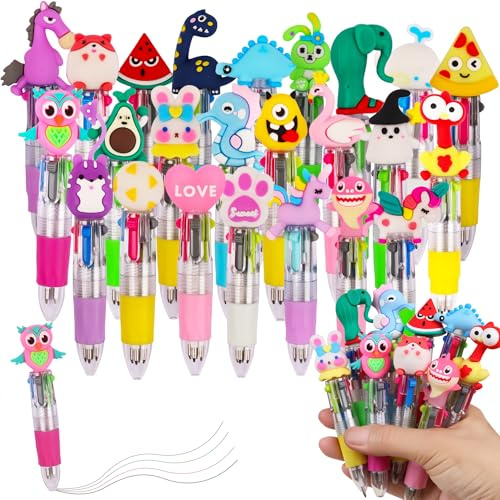 Bolibo 24Pcs Party Bag Fillers Multi Coloured Pens,4-in-1 Mini Pens for Party Favors Gifts and Birthdays,Classroom Prize Box Fillers Ballpoint Pen for Kids Students