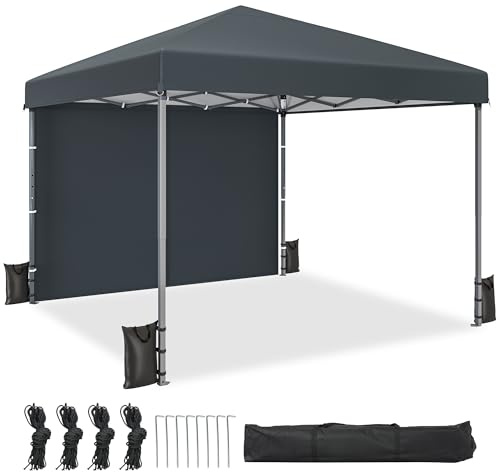 DWVO 3x3m Pop-Up Pavillon,Faltpavillon mit Tuch UV 50+ für Camp Markt Grau | Wasserdicht mit 1 Seitenteilen Rolltasche,Höheverstellbar 250 bis 270cm