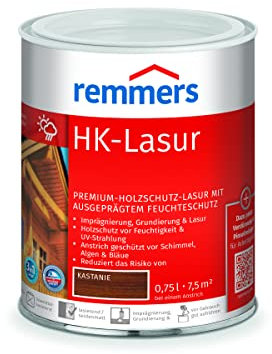 Remmers Vernice trasparente HK castagno, 0,75 litri, vernice trasparente decorativa premium per esterni, tripla protezione del legno con impregnante + fondo + finitura, protezione del legno da umidità e raggi