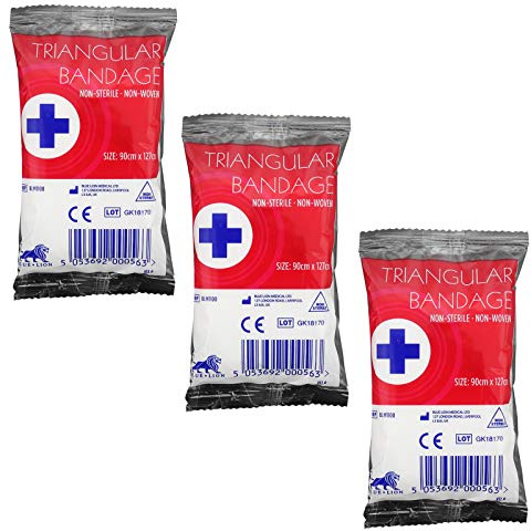 Blue Lion Lot de 3 bandages triangulaires jetables pour bras et épaules + 2 épingles de sûreté