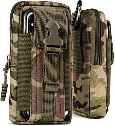 ONEFLOW Survival Case für alle Samsung Serien - Gürteltasche aus Nylon, Handytasche mit Karabiner, Handy Gürtel Tasche Outdoor Handyhülle, Grün Camouflage