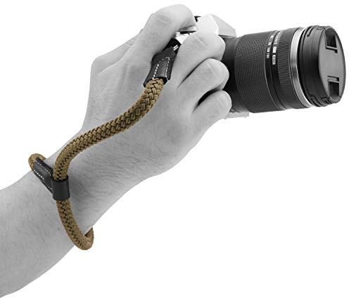 MegaGear Leather & Cotton Camera Wrist Strap - Secure Hand Grip, Adjustable Anti-Drop Hand Strap Compatible with Canon Nikon Sony DSLR SLR Cameras, Green