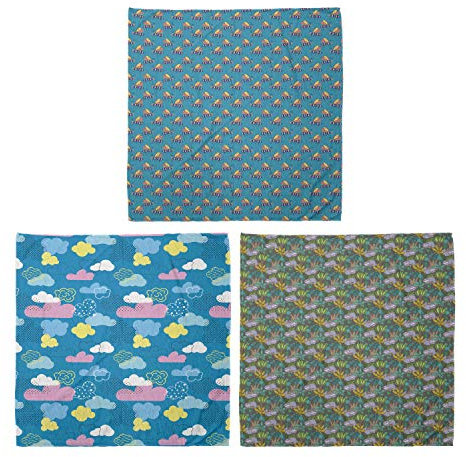 ABAKUHAUS Unisex Bandana Schal, Lustige Fliegen-Insekten-Entwurf Nursery Stil Wolken Punkte Sloth hängend im Baum, 3er Pack, Mehrfarbig