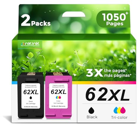 62XL Ink Cartridges Replacement for HP Ink 62 62XL HP62 Black Color Cartridge Combo Pack Work for 5540 5542 5545 5640 5642 5660 5664 5665 7640 7645 8000 200 250 5740 5742 5743 5745 8040 Printers
