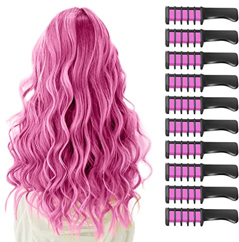 10 Pcs Hair Chalk for Kids Girls Gifts, MSDADA Temporary Bright Hair Chalk Comb for Kids Girls Age 6 7 8 9 10-12+Washable Coloured Hairspray for Birthday Children's Day Halloween Christmas Party(Pink)